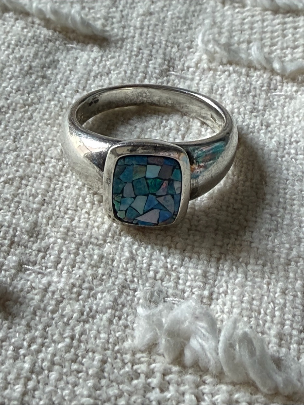 Sterling Silver Blue Mosaic Inlay Ring - Women Jewelry